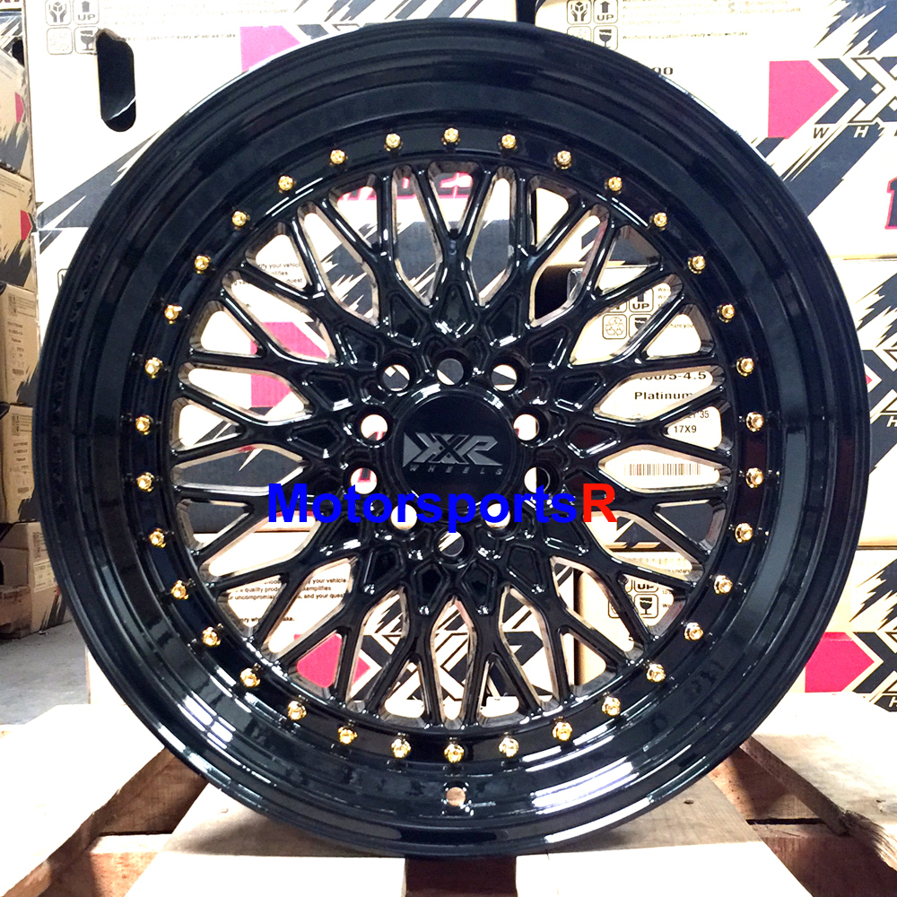 XXR 536 Wheels 17 x 9 +25 Black Gold Rivets Rims 5x100