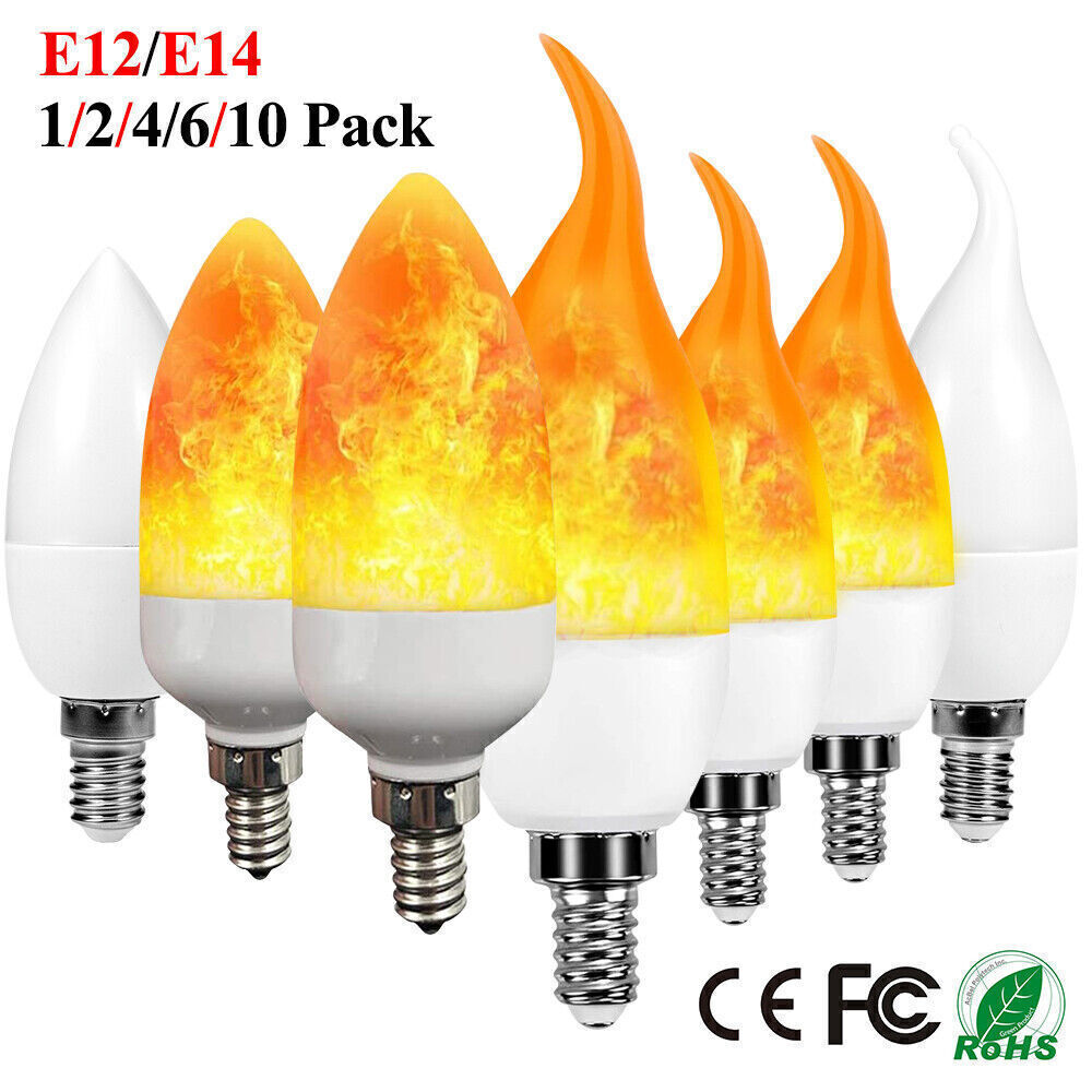 E12 E14 LED Flicker Flame Lamp Light Burning Fire Effect Candle Bulb Lighting US