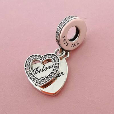 New 2pc Pink Rhinestone Silver METAL large hole HAPPY Birthday cake charms European charm beads large hole European beads LOT