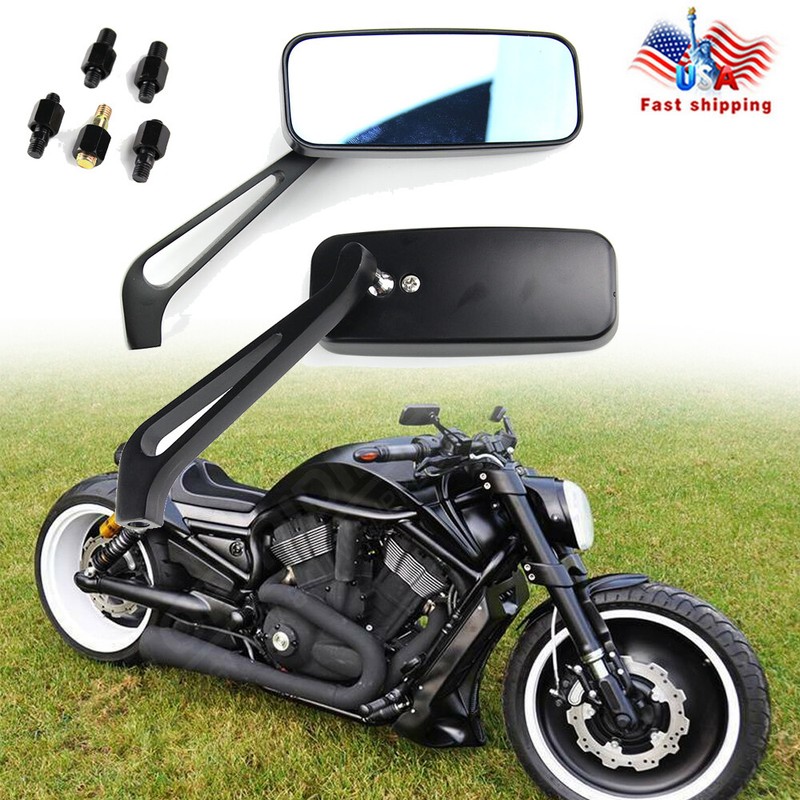 New Black Rectangle Motorcycle Mirrors For Harley Cruiser