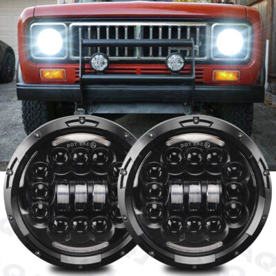 For 1973-1980 International Harvester Scout II 2pc 7'' Round LED Headlights Hi/Lo