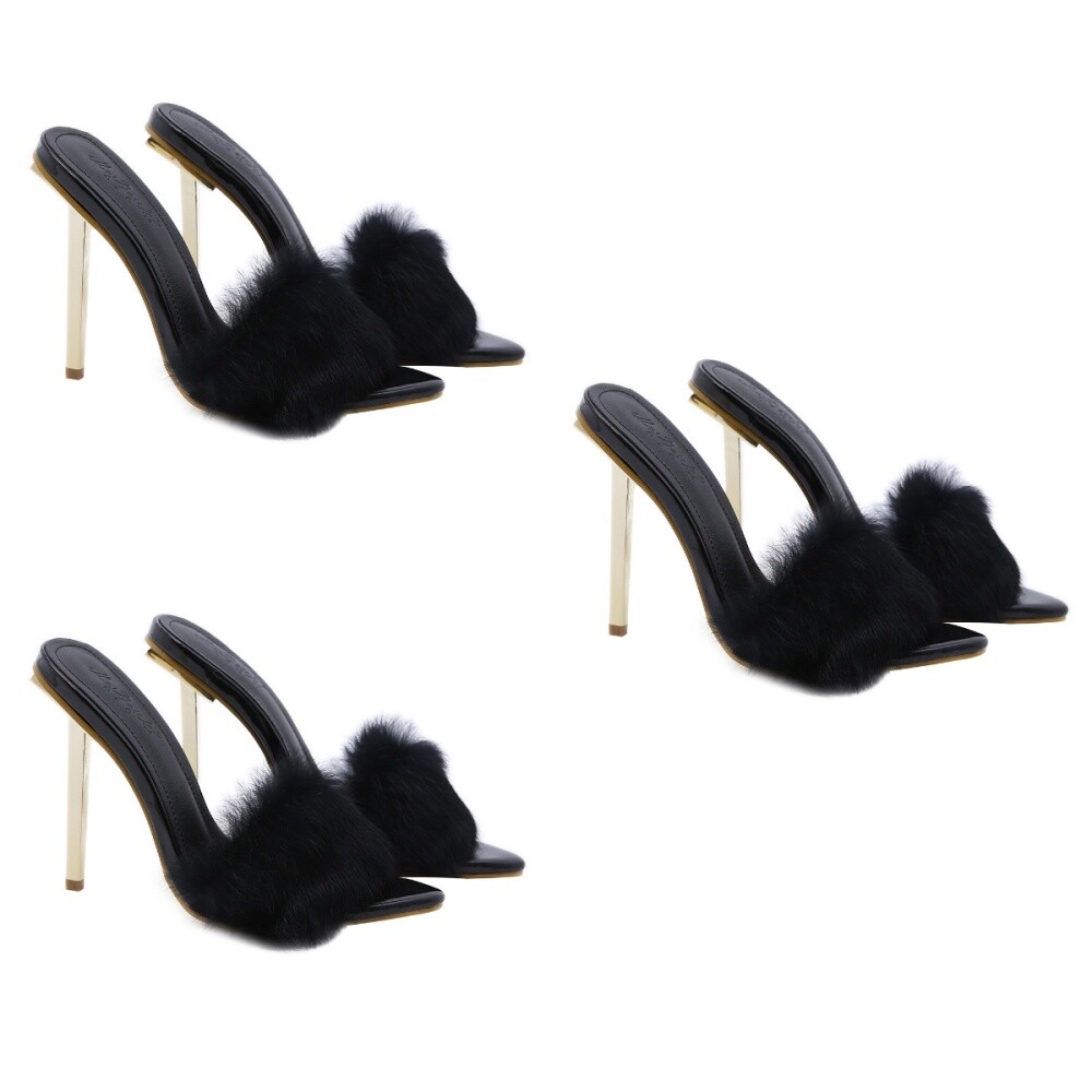 MARKENLOS 3 PAARE MODISCHER PELZ HOCHHACKIGE SANDALEN SCHICKE ELEGANTE SANDALEN FÜR FRAUEN