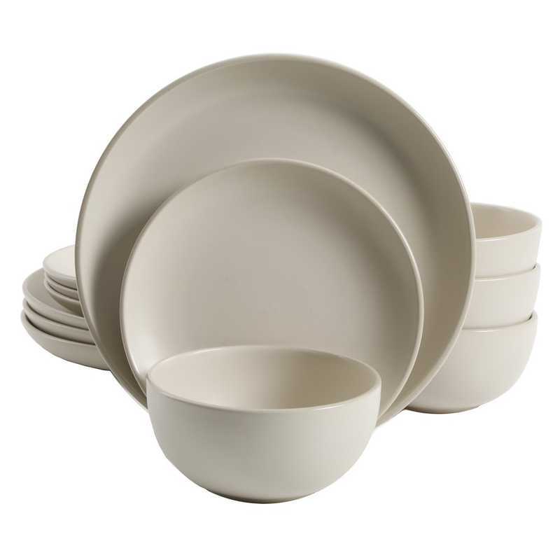 Dinnerware Set for 4 Cream Beige Kitchen Plates Bowls Dinner 12-Piece Stoneware