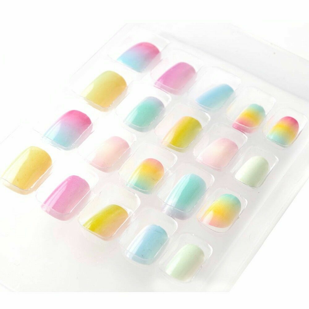 20Pc Gradient Color Pretty Children False Nails Pre-glue Press on Kid