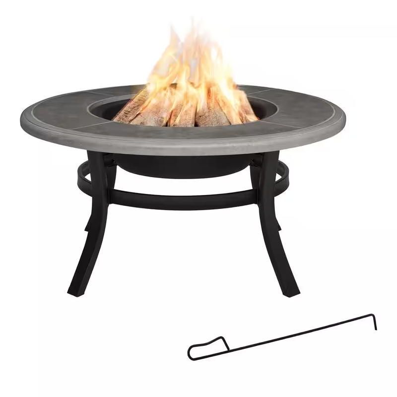 Round Black Steel FAUX Concrete Tile Table Top Wood Burning Fire Pit Cover Grate