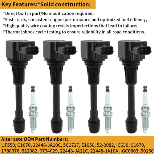 UF-549 Ignition Coil & Spark Plugs For 2007-2019 NISSAN ALTIMA VERSA 22448-JA00C