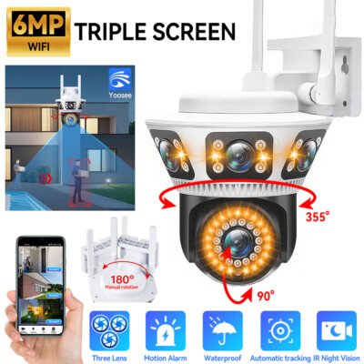 3x Lens Security Camera Wireless 4K HD WiFi IP PTZ Home Outdoor CCTV IR Cam