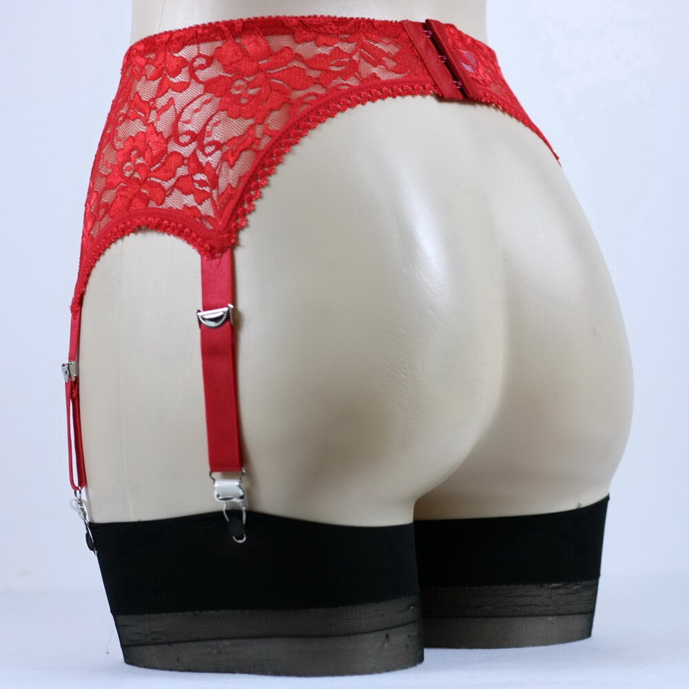 Luxallacki Hollow Lace Floral Garter Belt with 6 Straps Metal Clasp Lingerie