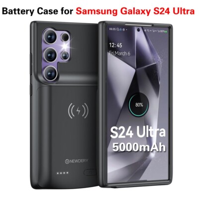 NEWDERY Wireless Charging Battery Case for Galaxy S24 Ultra Battery Charger Case