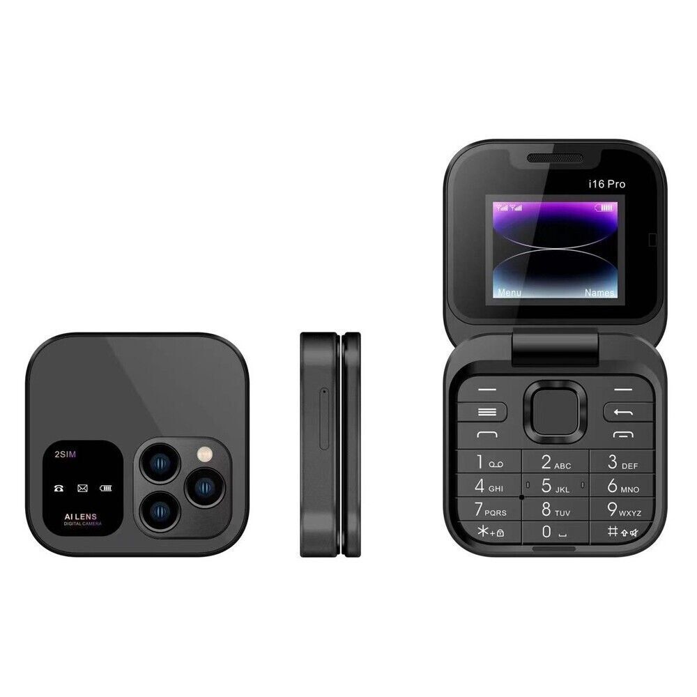 NEW i16 Pro Unlocked 2G Mini Flip Cellphone Foldable Mobile Phone
