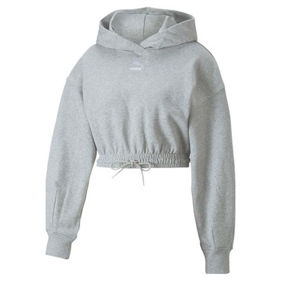 Puma Classics Cropped Pullover Hoodie Женская серая повседневная верхняя одежда 53781004