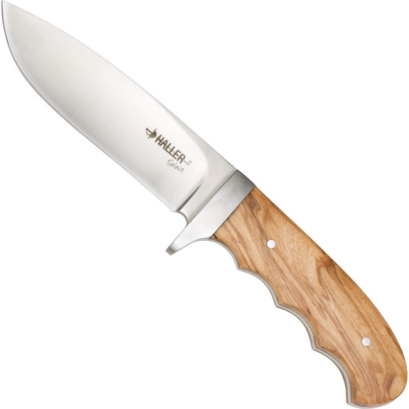 Haller Jagdmesser Aski Griff Olivenholz LÃ¤Nge 20 Cm Lederscheide