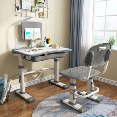 Height Adjustable Kids Study Desk Chair Set Children w/Lamp,Drawer,Pencil Case