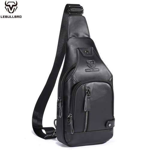Mens Sling Backpack Cowhide Genuine Leather Chest Crossbody Shoulder Bag New