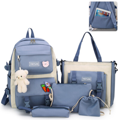 5Pcs Girls School Bag Set Women Backpack Student Bookbag Travel Bag Handbag