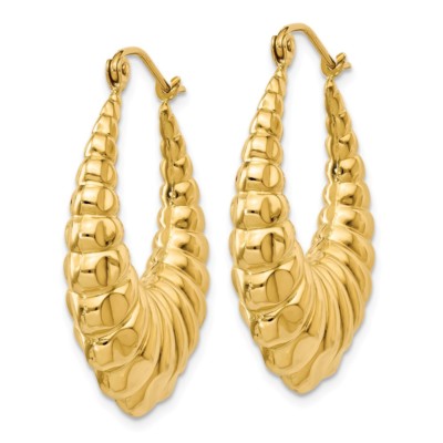 Pre-owned Superdealsforeverything Real 14kt Yellow Gold Polished Scalloped Hollow Hoop Earrings