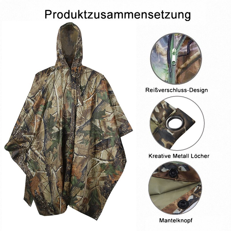 Regenponcho Regenjacke Regenbekleidung Regencape Fahrradponcho Camouflage