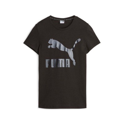 

Женская футболка с коротким рукавом и круглым вырезом с логотипом Puma Classics, черные повседневные топы 53007, Черный