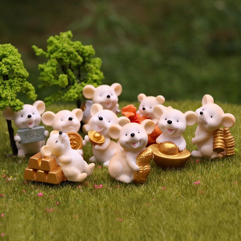 Money Mouse Figurine Miniature Mice Gold Bonsai Home Decor Cartoon Animal Model