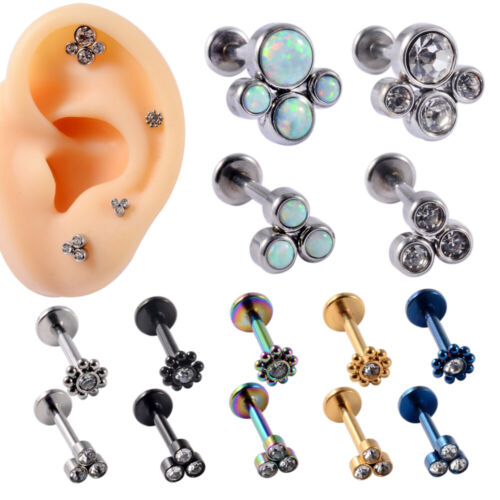 1pc Opal Cz Gem Ear Tragus Helix Cartilage Lip Stud Labret Ring Piercing Jewelry