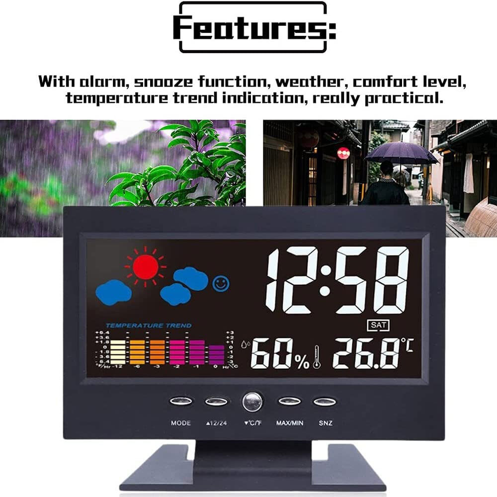 LED Digital Modern Clock Time Temperature Humidity Display Electronic Display