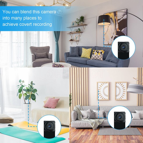 Compact camera disguised in various room settings.