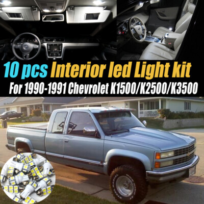 10Pc Super White Car Interior LED Light Bulb Kit for 90-91 Chevy K1500/2500/3500