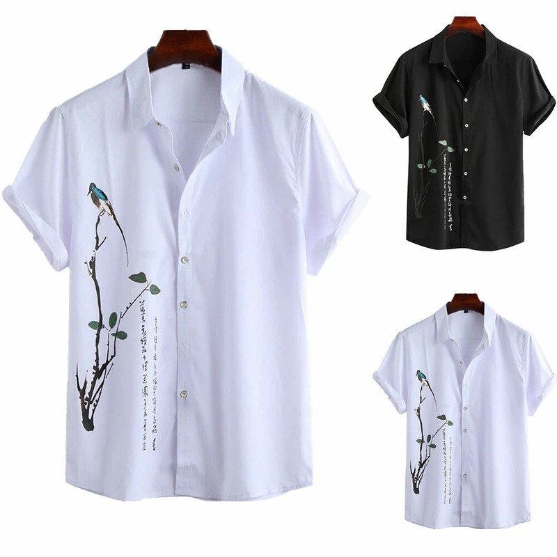 Herren Button-Down-Kragen Freizeithemd Kurzarm Hemd Hemden Arbeitshemden T-Shirt