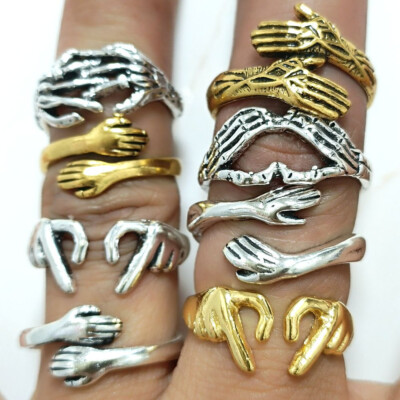 Wholesale 24Pcs  Mix Hands Hug Heart Couples Wedding Rings for Men Women Jewelry