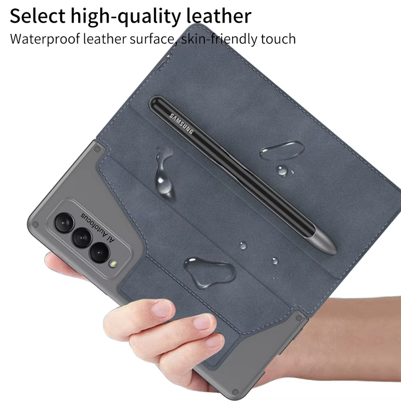 Original Case For Samsung Galaxy Z Fold 4 3 Frosted Leather Card Package Pen Hol