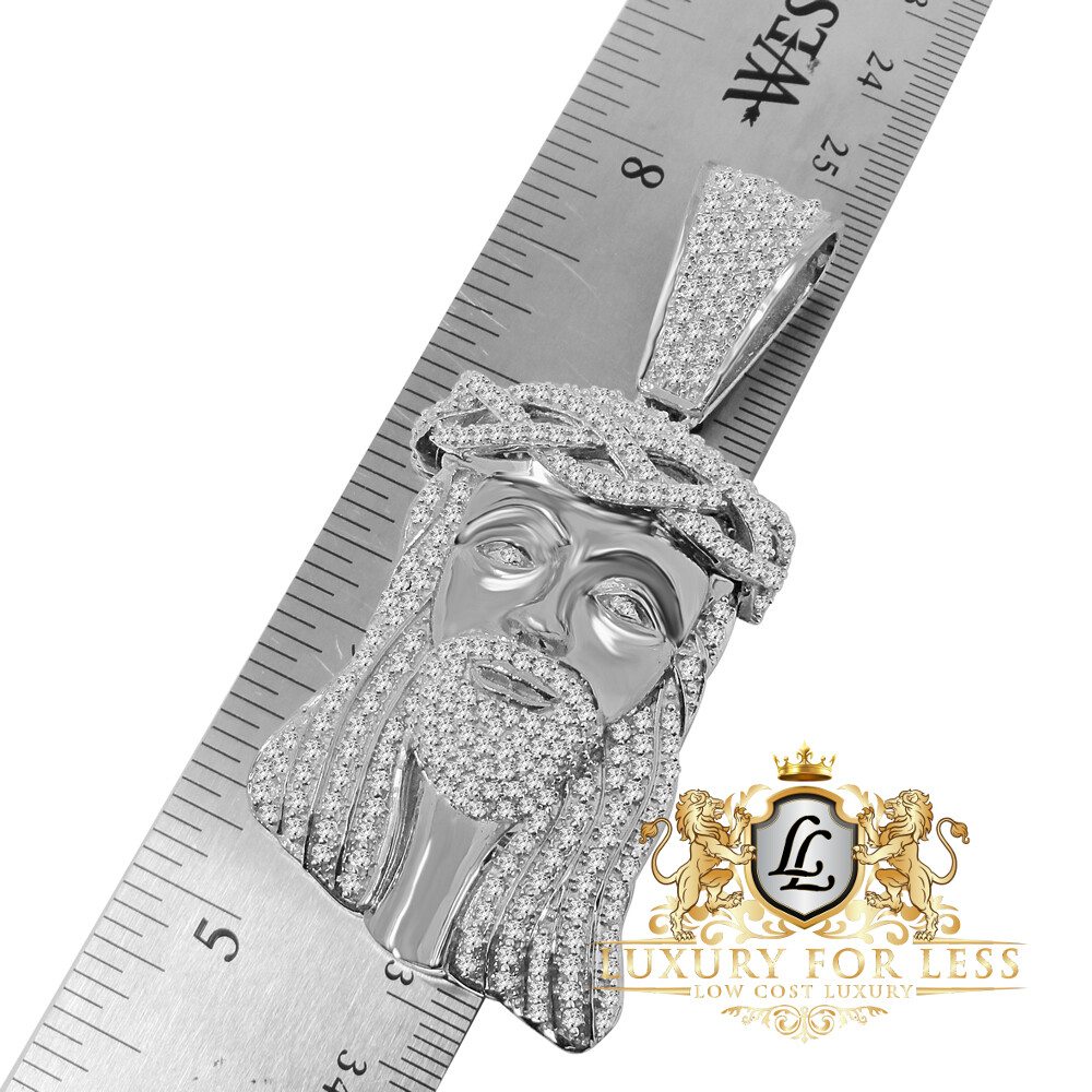Pre-owned Jewelrypot Big Xl 2.80'' White Gold Finish On Sterling Silver Jesus Face Pendent Charm