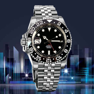 40mm Tandorio Black Dial Japan NH34A GMT Automatic Mens Left Hand Watch Ceramic