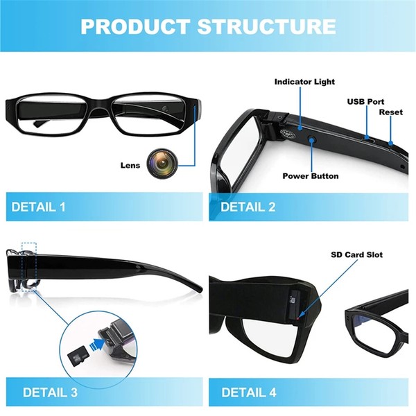 64GB 1080P Video Camera Recorder Camera Glasses Mini DVR Sports Running Eyeglass - Image 5