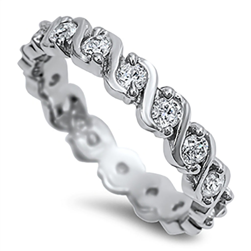 Sterling Silver .925 CZ Infinity Women's Eternity Bridal Wedding Band
