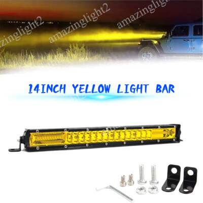 14 inch 300W Dual ROW Yellow LED Light Bar Amber Spot Flood Fog Work Car ATV SUV