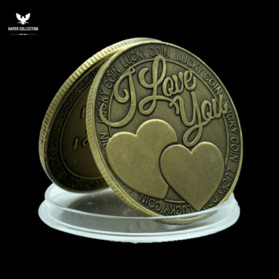 Love You Copper Coin in Cover Metal Relief Four Leaf Clover Medal Lovers' Gifts