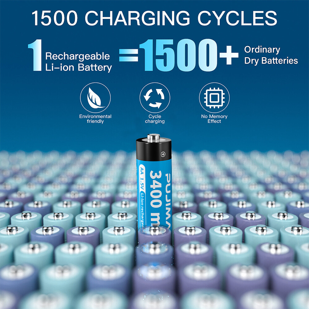 NEW 1.5V AA Li-ion Lithium ion Rechargeable Batteries 3400mwh With Case Box Lot