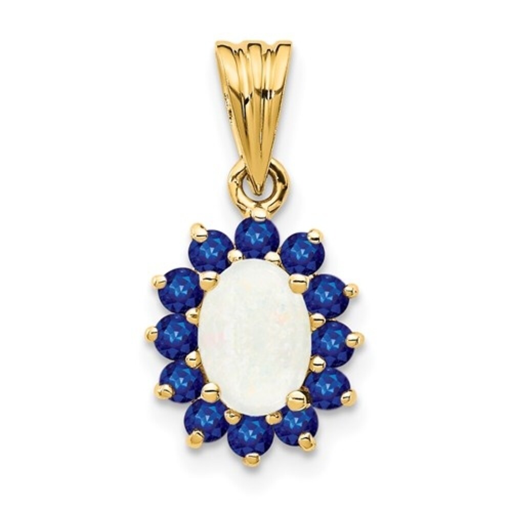 Pre-owned Superdealsforeverything Real 14kt Yellow Gold Genuine Opal And Sapphire Pendant