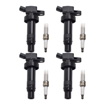4Pack Ignition Coil & Iridium Spark Plug For Hyundai Accent/Kia Soul 1.6L UF652