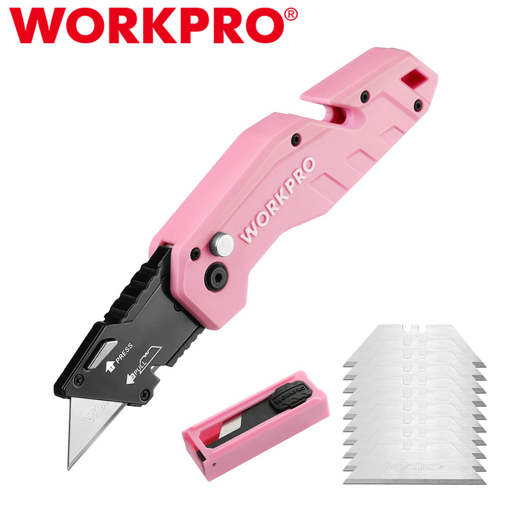 WORKPRO Heavy Duty Pocket Folding Utility Knife Box Cutter Quick Change 10 Blade