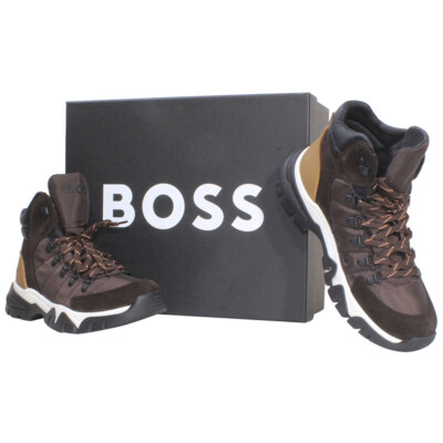 Pre-owned Hugo Boss Men's Chester Boots Dark Brown Hiking Lace-up Shoes