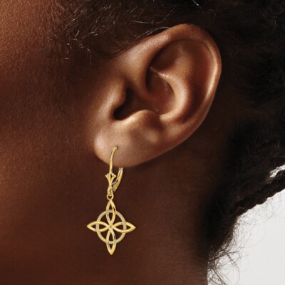 Pre-owned Diamond2deal 14k Yellow Gold Small Celtic Eternity Knot Drop And Dangle Earrings For Women
