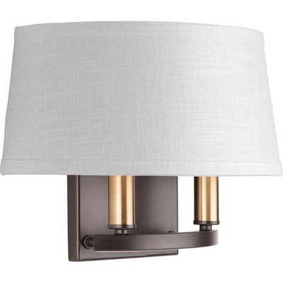 Progress Lighting Wall Sconce 12'' 2-Light Antique Bronze w/ Etched Glass Shade