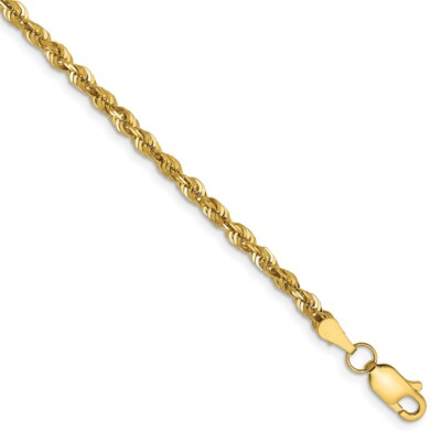 Pre-owned Superdealsforeverything Real 14kt 2.75mm Diamond Cut Extra-light Rope Chain Chain Bracelet; 8 Inch In Yellow