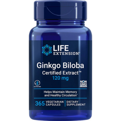 Ginkgo Biloba Certified Extract  120mg 365 Capsules Life Extension