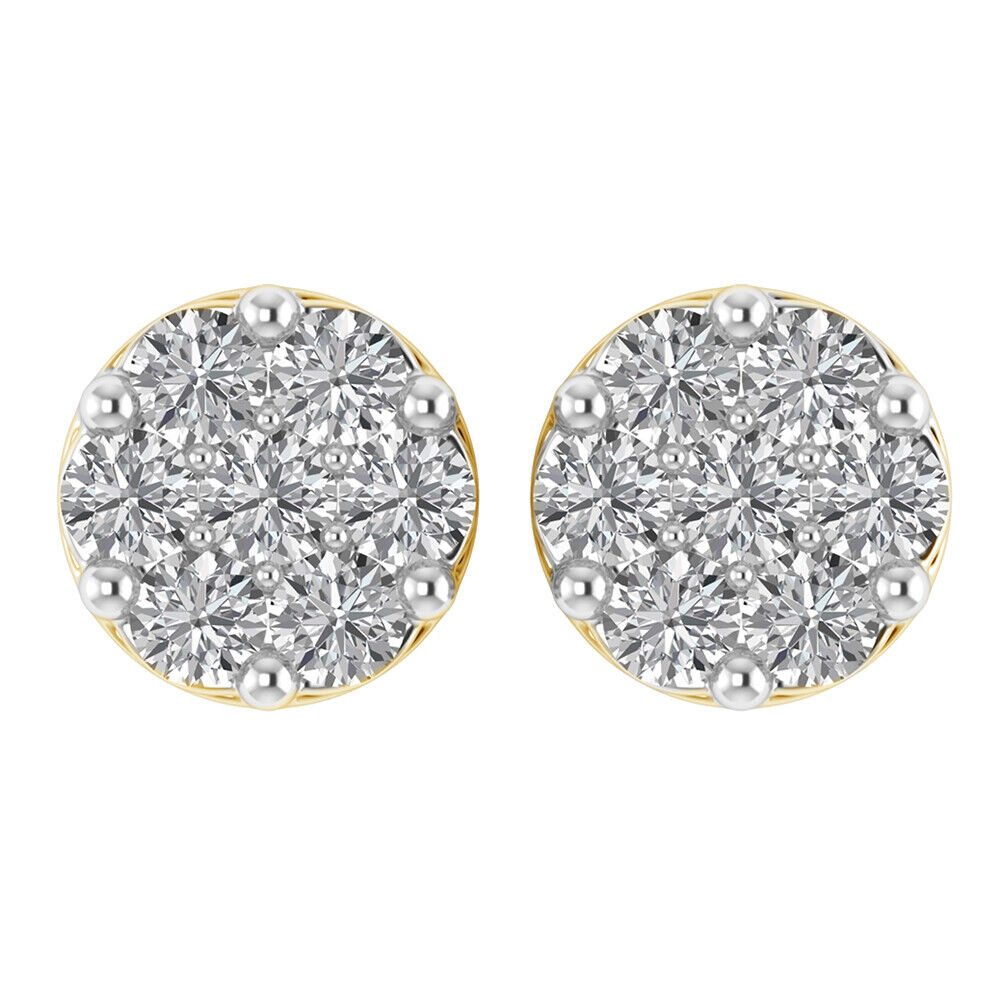 Pre-owned Halo 1/4 Ct Round Cut Natural Diamond 10k Yellow Gold Flower Cluster Studs Earrings In H-i