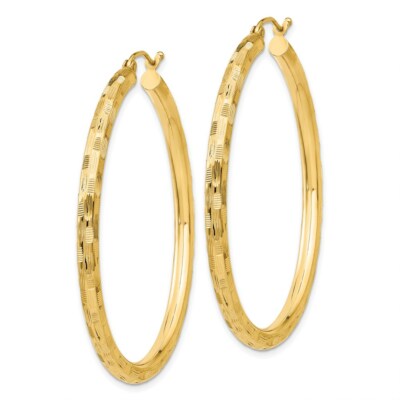 Pre-owned Superdealsforeverything Real 14kt Yellow Gold Textured Hoop Earrings