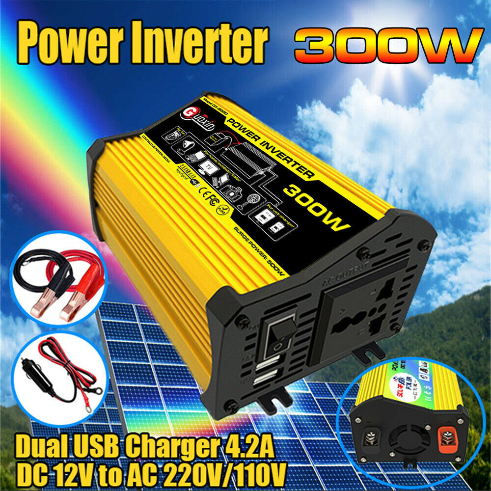Solar Converter LCD 2USB Charger DC 12V to AC 220V For Car Boat RV 300W Inverter