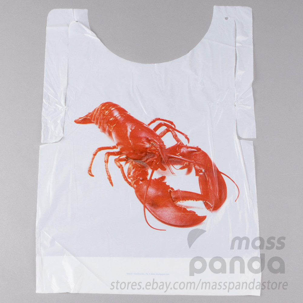 Royal Disposable Adult Size Poly Lobster Bibs with tie, Lightweight High Quality