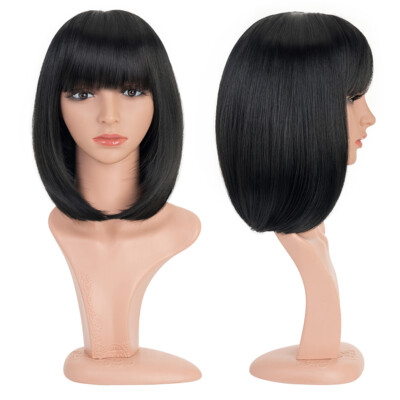 US Womens Blonde Wigs With Bangs Cute Bob Hair Medium Long Straight Wigs Cosplay